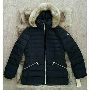 NWT Michael Kors Down Faux Fur Jacket - Black
